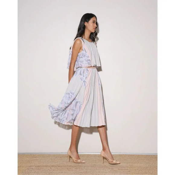 Bcogmaxazria Jaelyn Print Blocked Pleated Dress Size M - Picture 5 of 15